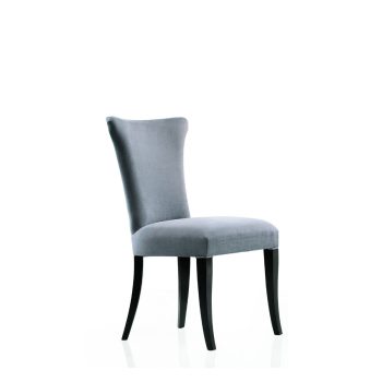 Sedia contemporanea di lusso con tessuto azzurro e gambe laccate nere