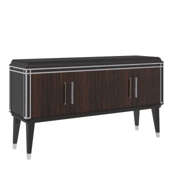 Credenza 7204 Alexander con 4 ante in ebano, top, fianchi e gambe laccati Black con foglia argento, collezione Iconic – Guerra Vanni