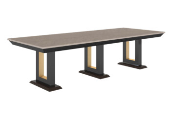 Tavolo rettangolare 7102 GIANNI con tre basi decorate in foglia oro, ideale per arredare soggiorni e sale da pranzo contemporanee