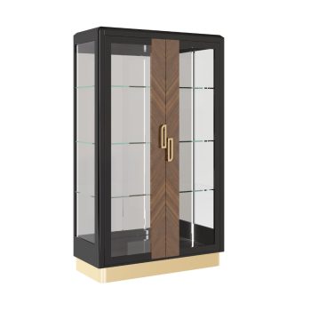 Vetrina 7237 Panarea a due ante con fascia in noce canaletto, struttura laccata Black Brown e base in foglia oro, collezione Iconic – Guerra Vanni