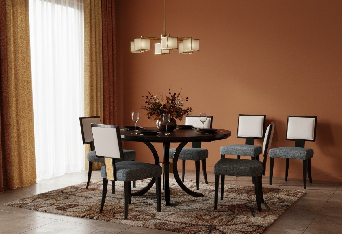 dining room with contemporary chairs and table