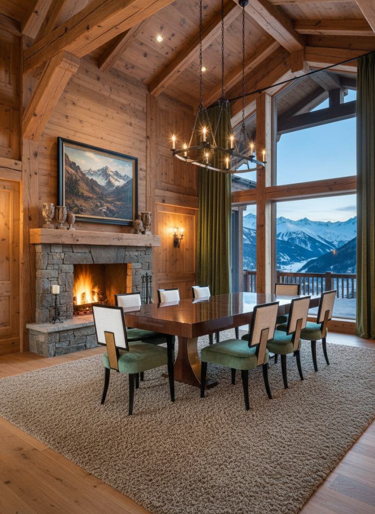 tavolo panarea e sedie iconic in uno chalet di montagna