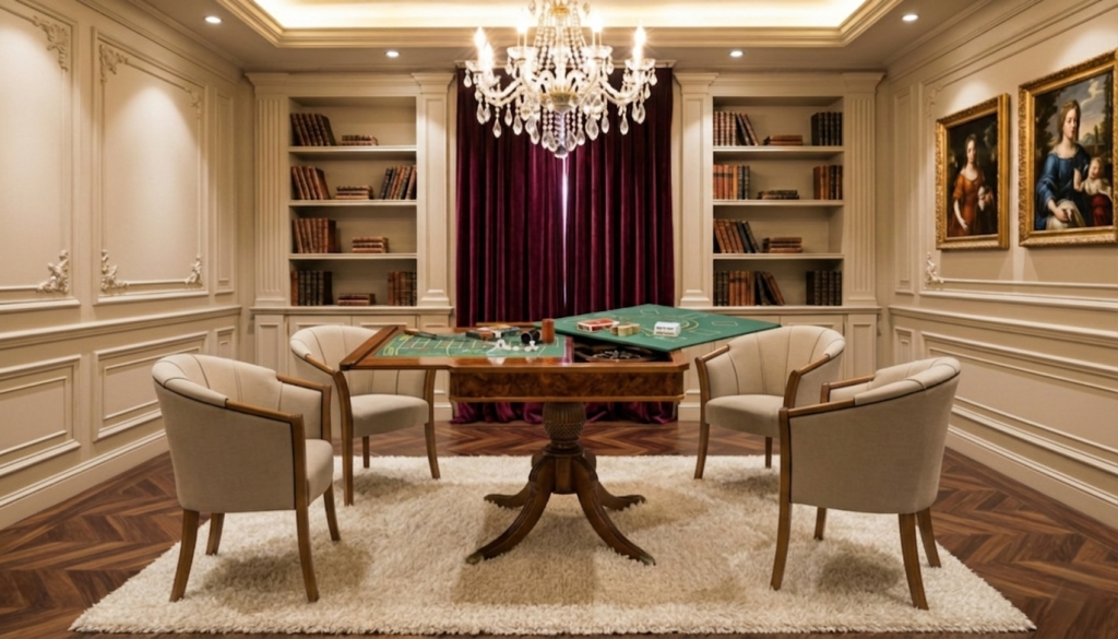 Tavolo da gioco 1231 compatto luxury, mobile italiano artigianale in legno massello per spazi eleganti e raccolti