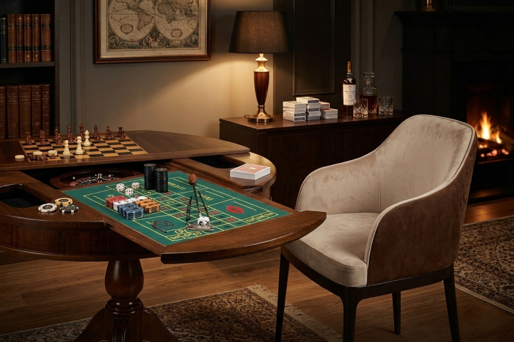Tavolo da gioco classico 1245 in legno massello, arredamento italiano artigianale per interni eleganti